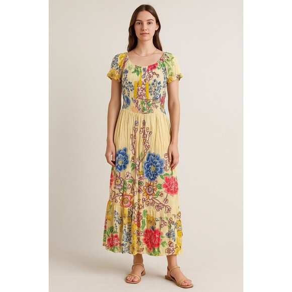 Anthroplogie Me 2 Magic Women's Dress Yellow 1X Boho Maxi Viscose India Summer - Picture 1 of 13